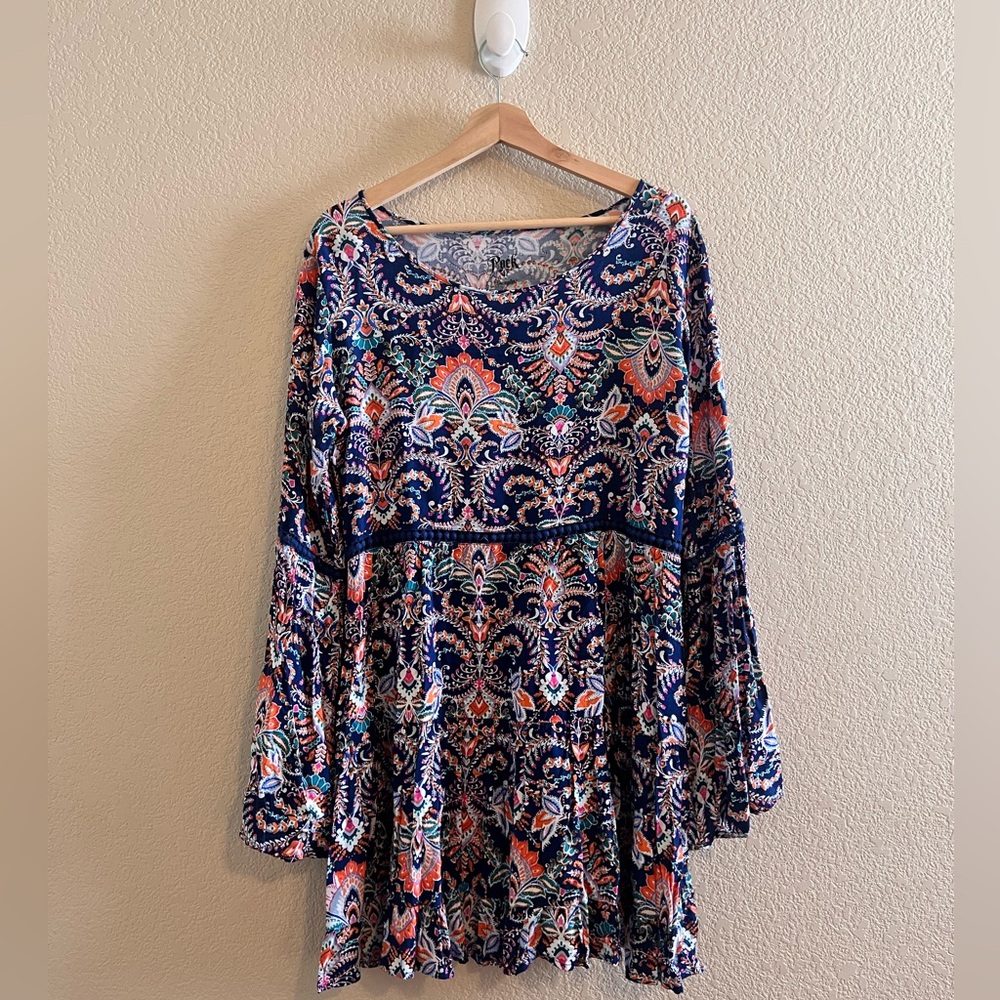 Rock 47 by Wrangler Floral Boho Tiered Ruffle Dress Size XL